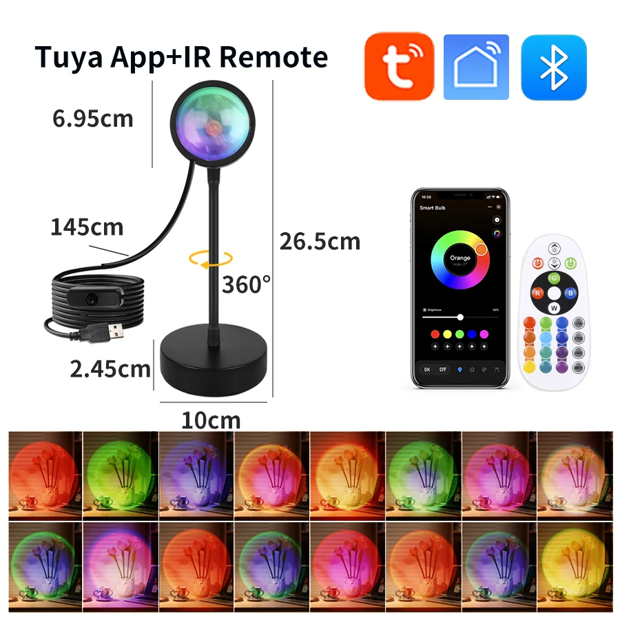 Smart Sunset Lamp Tuya USB Sun - Photography Lighting App บทวิจารณ์และราคา