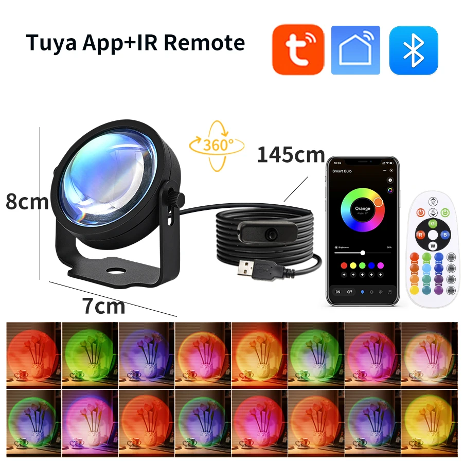 Smart Sunset Lamp Tuya USB Sun - Photography Lighting App บทวิจารณ์และราคา